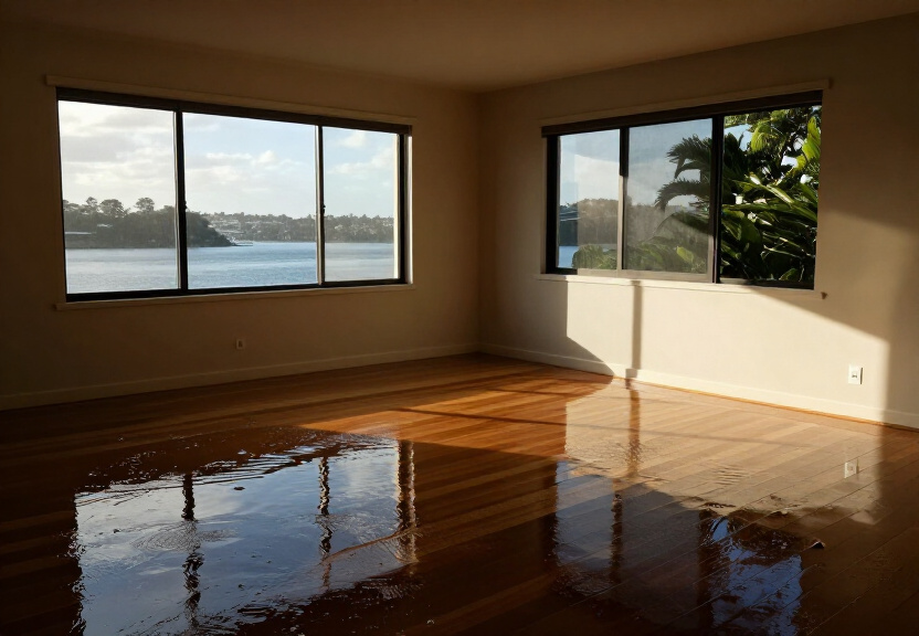 Flood-damaged office in Macquarie Park before restoration