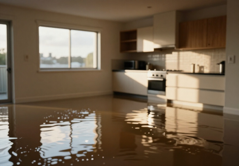 Flooded warehouse in Macquarie Park before cleanup